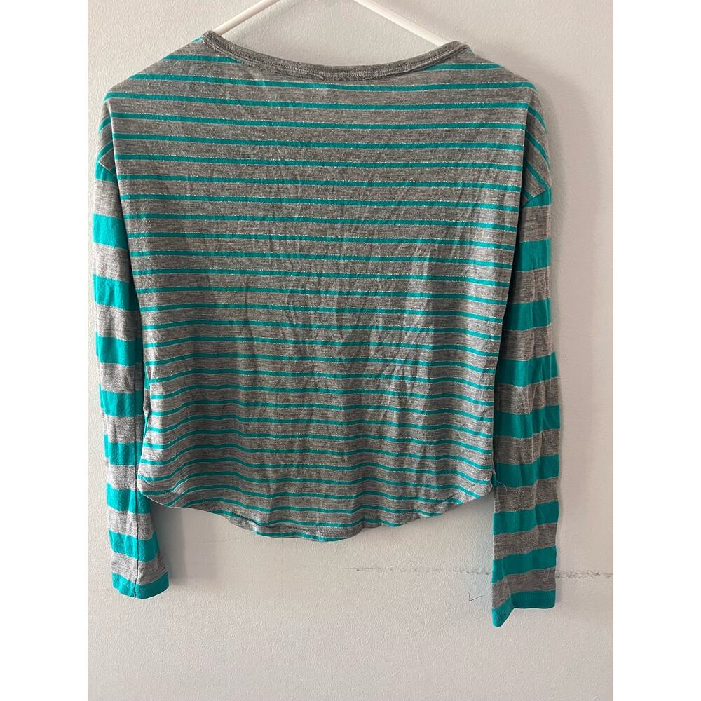 Aeropostale Top Women's XS Teal Gray Striped Henley Teen Preppy Y2K Long Sleeve - Picture 4 of 4